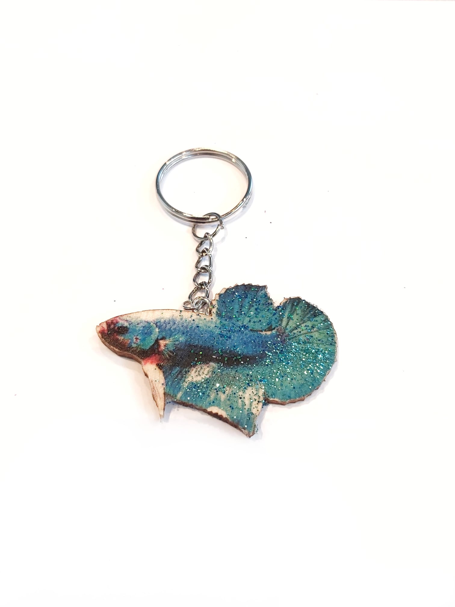 Betta Rolf - glitzer blauer Kampffisch Schlüsselanhänger