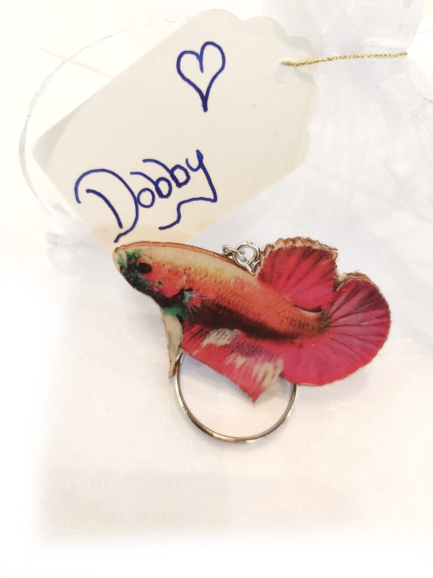Betta Dobby - pinker Kampffisch Schlüsselanhänger